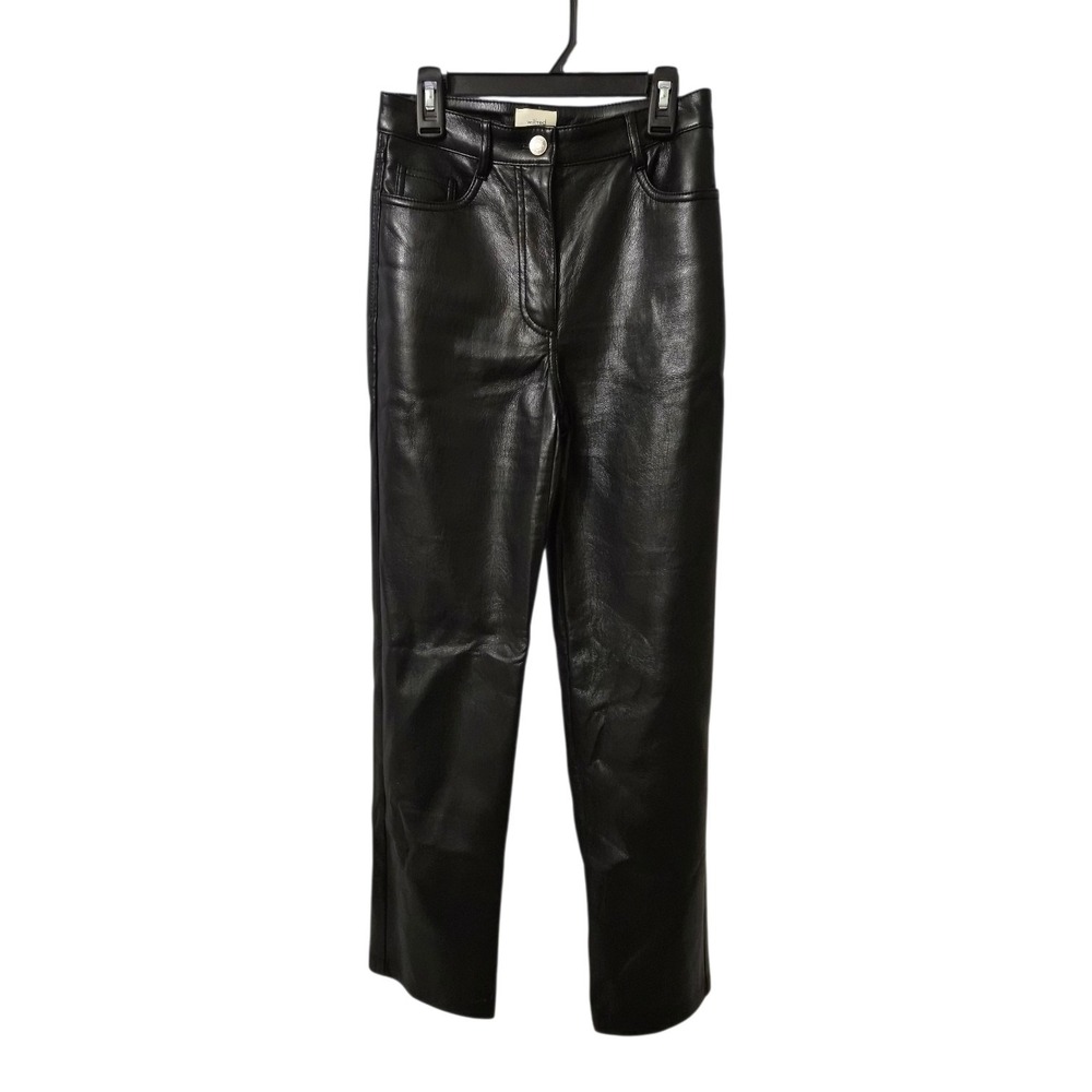 Wilfred Melina Vegan Leather Straight Leg Pants Black High Rise Size 0‎
